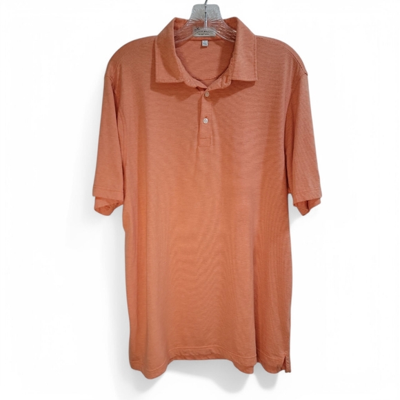 Peter Millar Crown Soft‎ Orange Pinstripe Polo Pebble Beach Logo Men's Large - Picture 1 of 8
